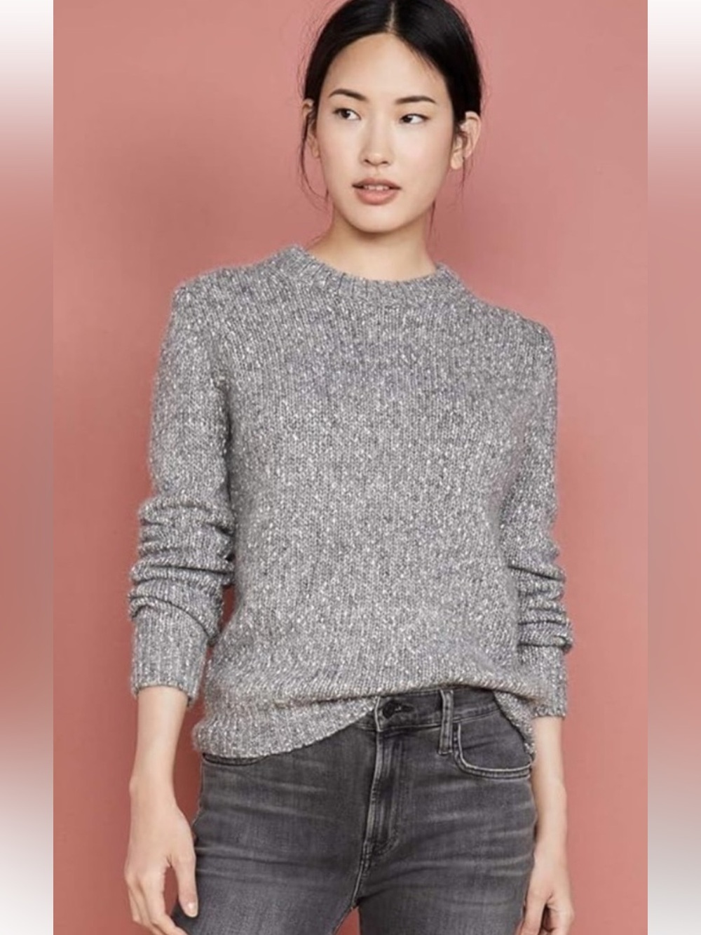 Theory Gray Cotton/Alpaca Knit‎ Women’s Crew Sweater. Size Large. Long sleeve.